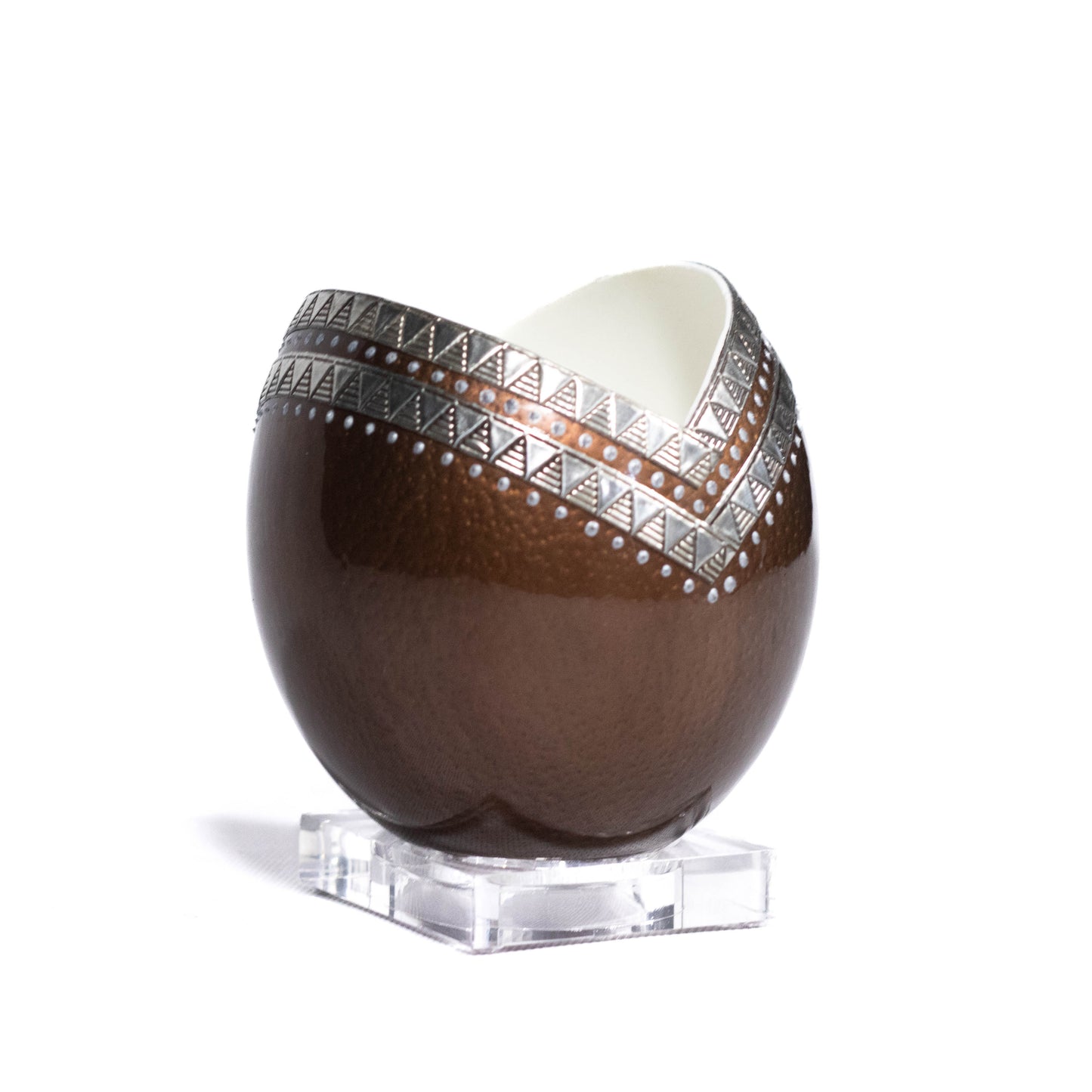 Ostrich egg adorned with pewter