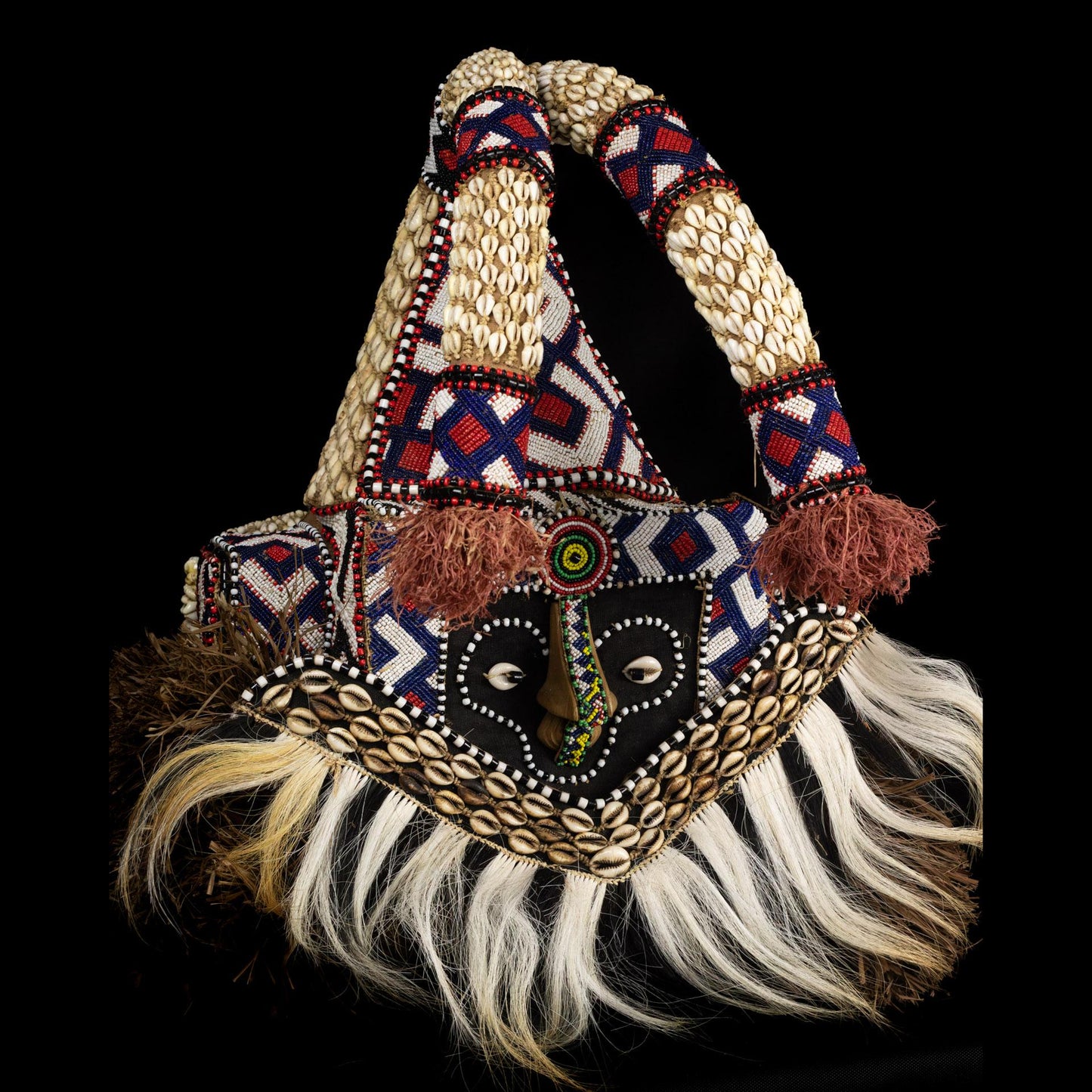 Kuba Mwaash Mask Fibre Hair and Cowrie Shells