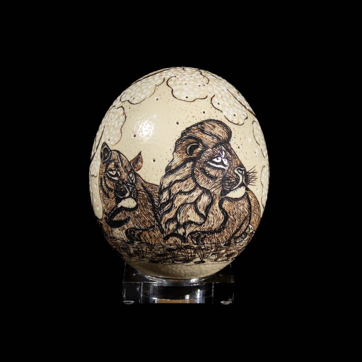 Decorated Scrimshaw Ostrich Egg