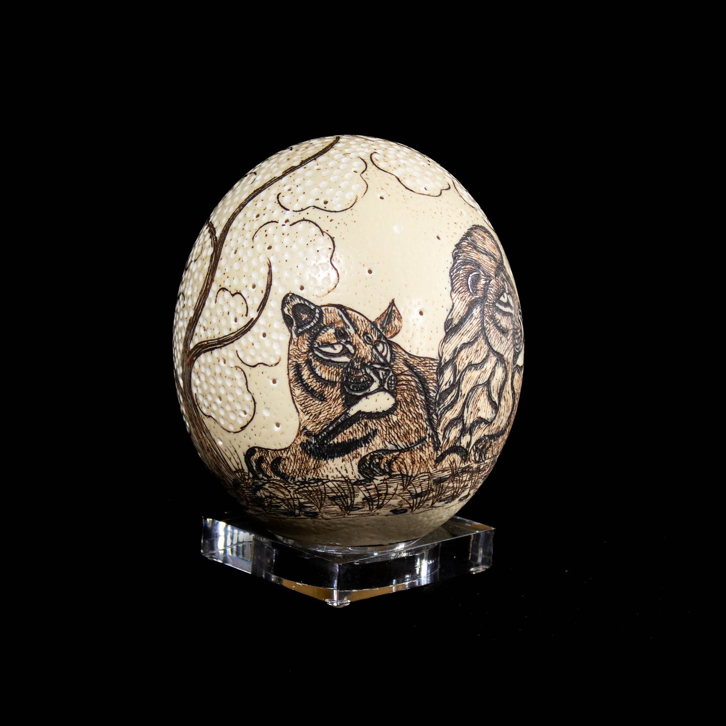 Decorated Scrimshaw Ostrich Egg