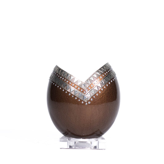Ostrich egg adorned with pewter