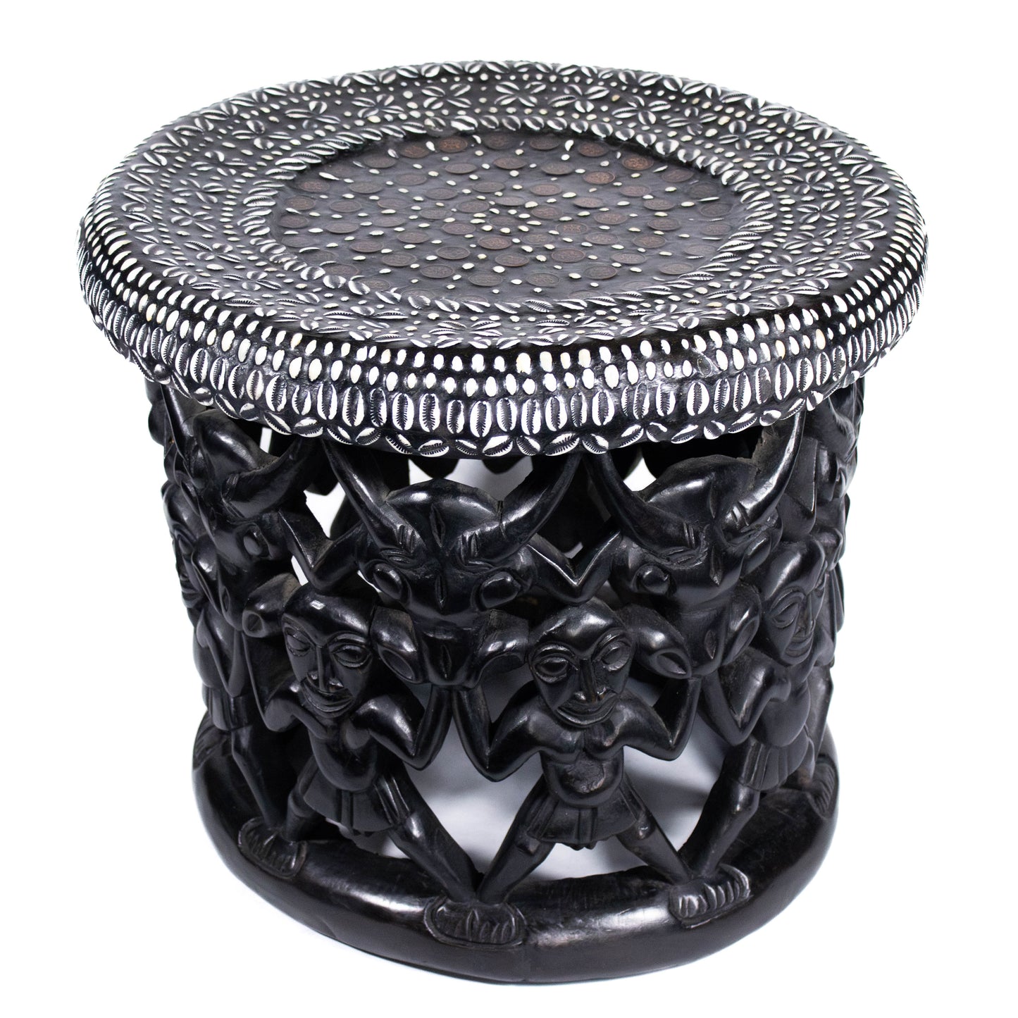 Hand carved stool with Cowrie shells from Cameroon