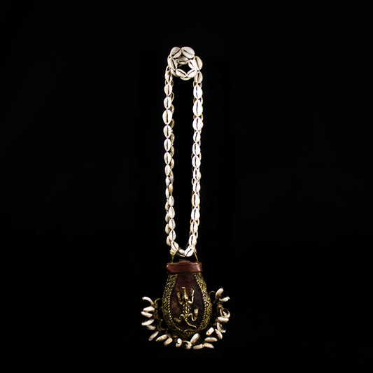 Bronze and Leather Cowrie Shell money bag from Cameroon