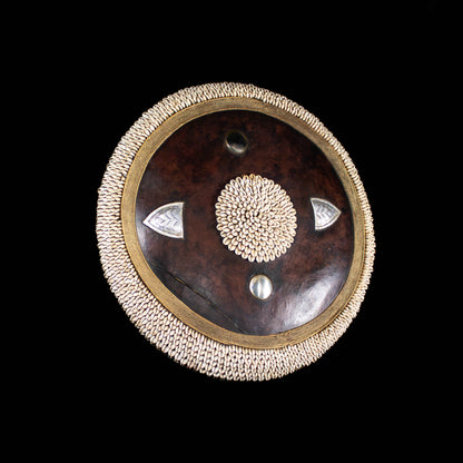 Ceremonial Leather and Wood Shield from Cameroon adorned with aluminium