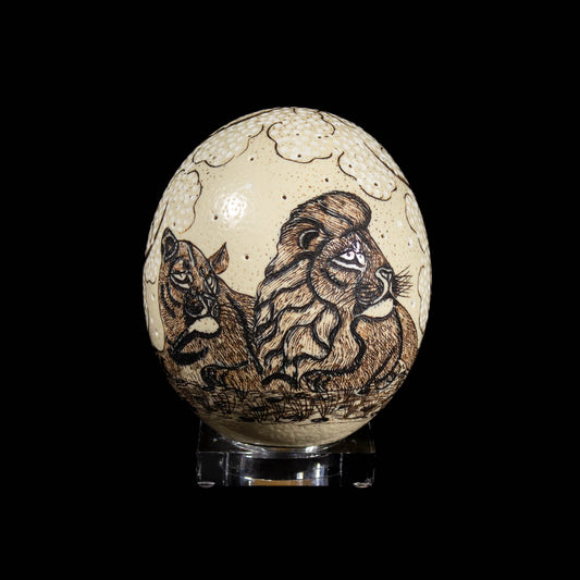 Decorated Scrimshaw Ostrich Egg